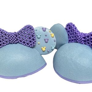 Minnie Mouse Blue Felt Hat with Beaded Purple Bow Adult Size